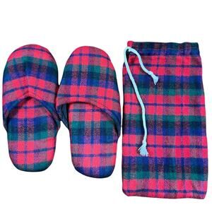 Festive Red Plaid House Shoes Slippers in Carry Bag Medium (7-8)